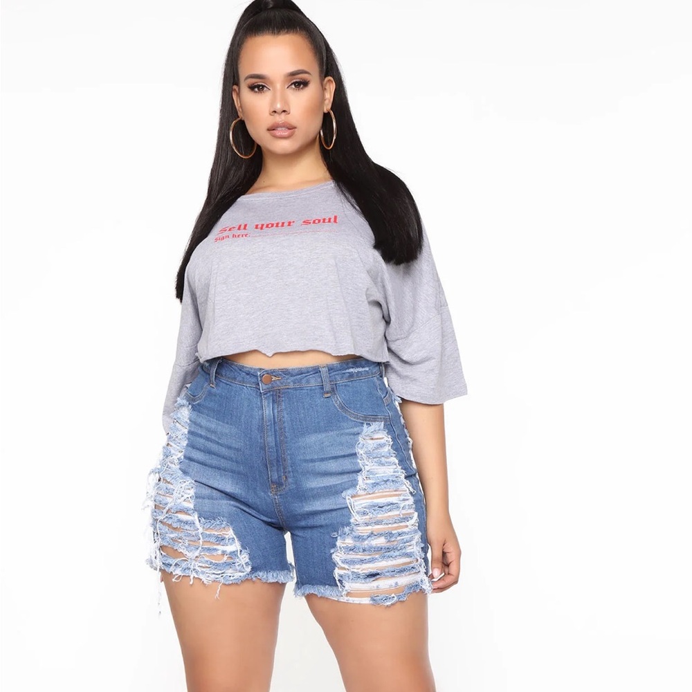 Yes Now Distressed Bermuda Shorts - Medium Blue Wash